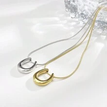 Steel Color Stainless Steel U-shaped Pendant Necklace - Silver - View 2