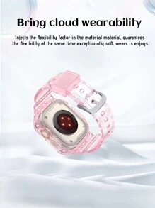 Transparent Silicone Smart Watch Strap Compatible With Apple Watch, Pink - Pink - View 2