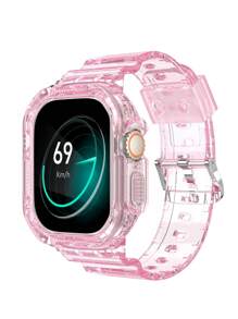 Transparent Silicone Smart Watch Strap Compatible With Apple Watch, Pink - Pink - View 1