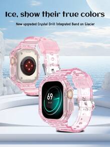 Transparent Silicone Smart Watch Strap Compatible With Apple Watch, Pink - Pink - View 5