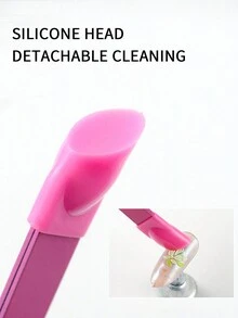 双头美甲镊子，多功能指甲推贴夹水钻工具，带硅胶不锈钢镊子 - 粉色 - 查看 3