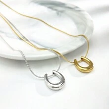 Steel Color Stainless Steel U-shaped Pendant Necklace - Silver - View 1