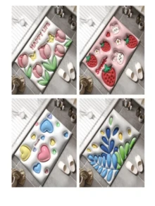 1pc Kawaii Bathroom Mats With 3D View, Soft Non-Slip Absorbent Bathroom Rug - Mint Green - View 2