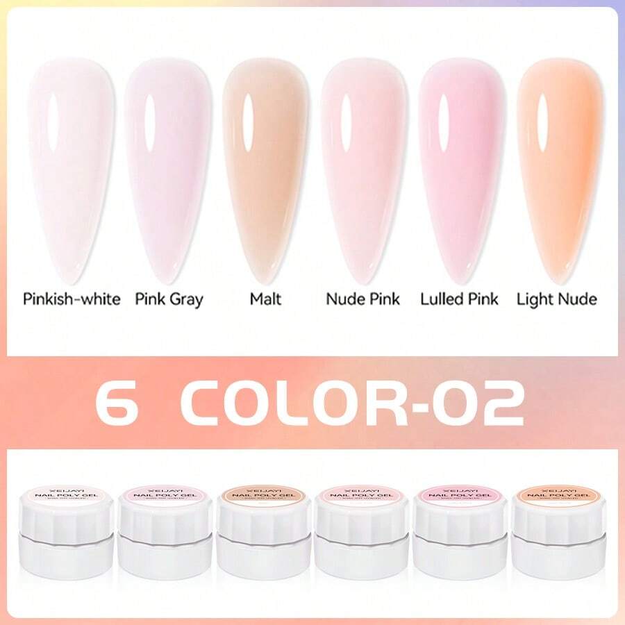 XEIJAYI 6pcs Nail Extension Gel Non-stick Hand Phototherapy Quick Building Gel Soak Off UV Led Nail Gel For Home Salon Use - MultiWarna - View 1