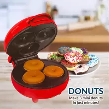 Mini Máquina para hacer donuts, hace 3 donuts, multifuncional con superficie antiadherente, perfecta para cumpleaños y fiestas - Rojo - Ver 1