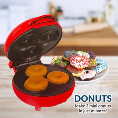 Mini Máquina para hacer donuts, hace 3 donuts, multifuncional con superficie antiadherente, perfecta para cumpleaños y fiestas