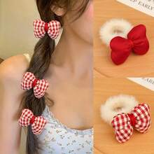 1對兒童專屬蝴蝶造型毛絨發帶,適合馬尾,髮髻使用,適用於女孩聖誕節髮飾