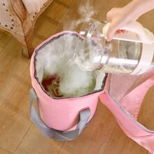 1個便攜式可折疊足浴桶,膝蓋高度帶加厚鋁膜足浸袋,多功能洗滌盆,含藍色存儲袋