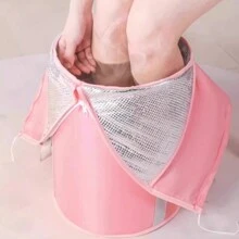 1個便攜式可折疊足浴桶,膝蓋高度帶加厚鋁膜足浸袋,多功能洗滌盆,含藍色存儲袋