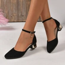 Women's Peep Toe Low-Heeled Casual Shoes, Hollow Out Strap Sandals, Suede Block Heels, Versatile High Heels, Comfortable Buckled Shoes