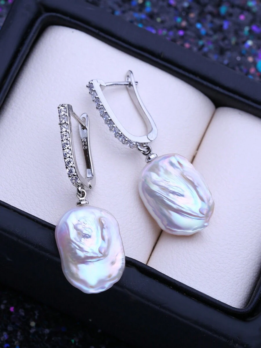 1對時尚優雅的巴洛克風格和天然淡水珍珠吊墜耳環,適用於女性派對、婚禮、節日禮物