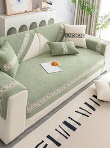 1入新中式絨布沙發坐墊套，優雅防滑沙發披肩，四季通用 - 綠色 - 查看 6