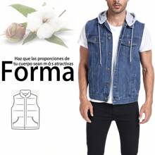 Chaleco Mezclilla Negro Hombre Capucha Algodón Desmontable - Azul - Ver 3