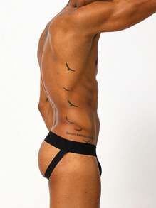 1pc Men's T-back Thong Underwear With Pouch For Push Up And Breathability, Low Rise Sexy Bikini Briefs, Simple Design - Black - View 4