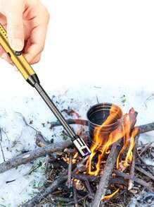 1pc Gold Aluminum Alloy 360-degree Flexible & Extended Gas Stove Igniter With Windproof Design, Durable, Rechargeable, And Electronic