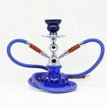 1set Blue Glass Hookah For Single/double Pipes Shisha Smoking With A Hose For Bar - Blue - View 1