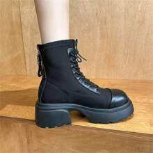 Bottes De Moto Élastiques Pour Femmes À Semelle Épaisse Pour L'automne, Nouvelles Bottes Hautes Ultra Douces Et Confortables Avec Design Léger, Fermeture À Glissière À L'arrière, Talon Haut À La Mode.