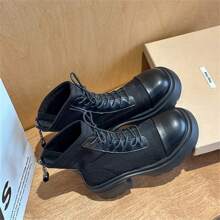 Bottes De Moto Élastiques Pour Femmes À Semelle Épaisse Pour L'automne, Nouvelles Bottes Hautes Ultra Douces Et Confortables Avec Design Léger, Fermeture À Glissière À L'arrière, Talon Haut À La Mode.
