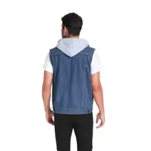 Chaleco Mezclilla Negro Hombre Capucha Algodón Desmontable - Azul - Ver 5