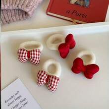 1對兒童專屬蝴蝶造型毛絨發帶,適合馬尾,髮髻使用,適用於女孩聖誕節髮飾