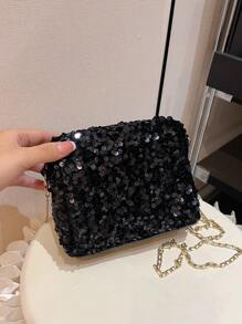 1pc Shiny Pvc Cellphone Wallet Storage Zipper Closure Fashionable Crossbody Bag Suitable For Women's Party Outfit - Black - View 6