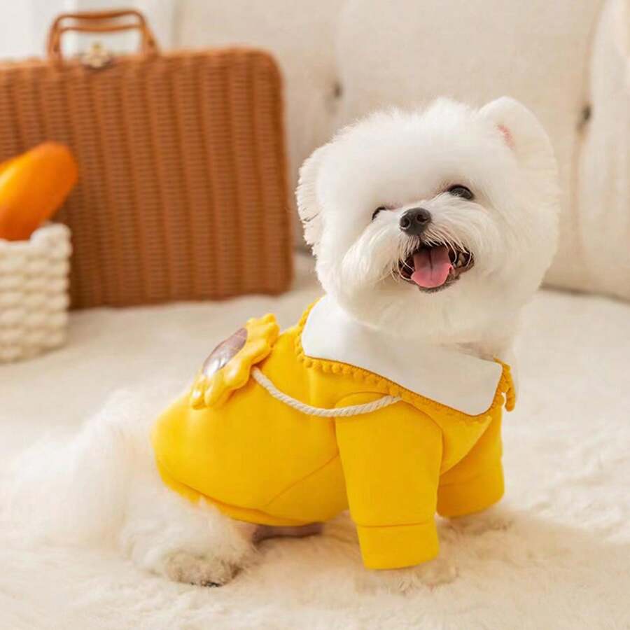 1pc Plush Cute Cartoon Pet Clothes Suitable For Daily Use - Yellow - View 1