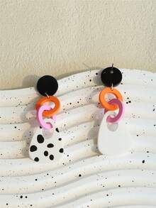 1 đôi Quý cô Acrylic In hoa bò Vòng khuyên tai Với Gốm sứ Kết cấu Đối với Phong cách ins - Nhiều màu - Xem 6