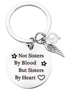 女士不是血緣的人人造珍珠翅膀不銹鋼鑰匙扣好姊妹最好的朋友包車鑰匙吊墜禮物鑰匙扣吊飾 - 銀色 - 查看 2