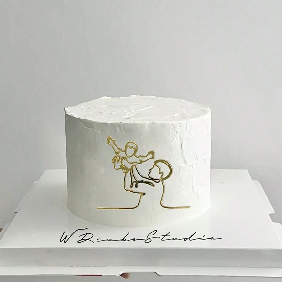 1pc Acrylic Line Pattern Cake Topper For Baby Shower Or Birthday Party - Gold - View 1
