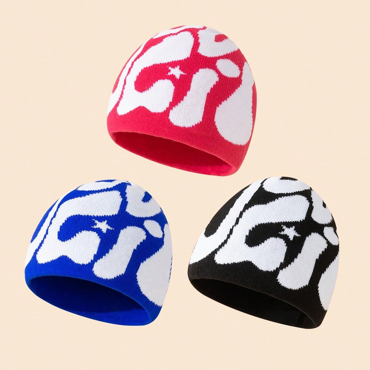 Gorro Grueso Para Unisex, Color Negro, Con Patrón Azul-gris M | Envío