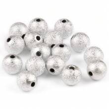 50-500入組手工製作銀色鍍塑膠圓球隔片皺紋珠子適用於珠寶製作DIY手環手機鏈條工藝用品 - 銀色 - 查看 3