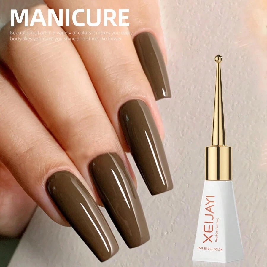 XEIJAYI 1pc Long-Lasting Brown Gel Nail Polish UV/LED Soak Off Gel Nail Polish For Nail Art DIY Salon Home Holiday Gift For Women - 巧克力棕 - 查看 1