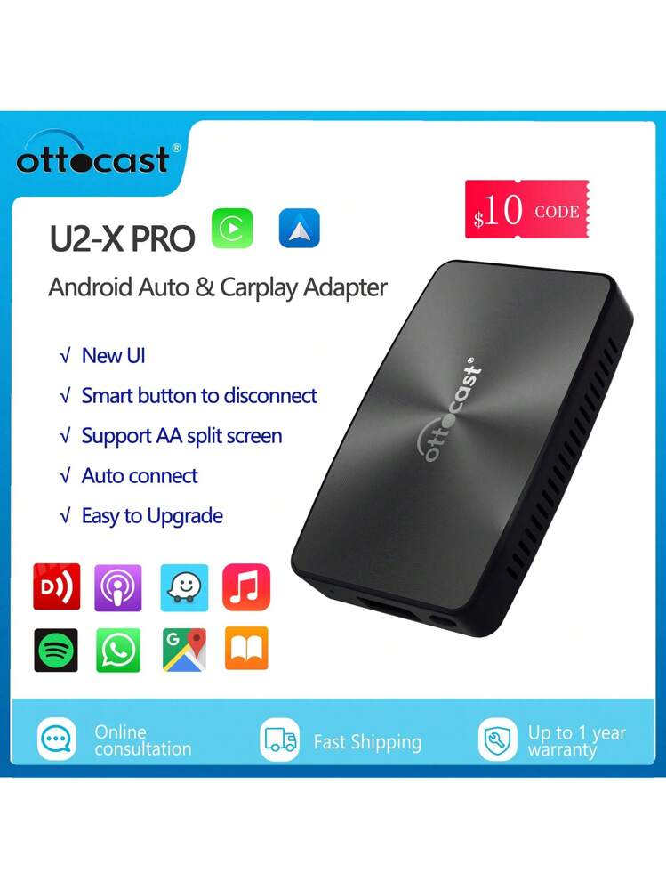 OTTOCAST U2 X PRO Wireless CarPlay Android Auto Adapter 2 in1