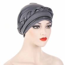 Multicolor Short Braid Patchwork Headscarf Hat, Fashionable European And American Style - Burgundy - View 5