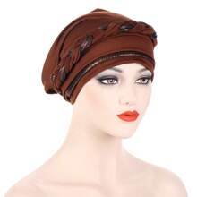 Multicolor Short Braid Patchwork Headscarf Hat, Fashionable European And American Style - Burgundy - View 8