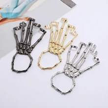 1 chiếc vòng tay đầu lâu Punk bạc, đạo cụ tiệc thời trang và cá nhân hóa, vòng tay nhẫn năm ngón đa năng, chuỗi xương tích hợp có thể điều chỉnh - Bạc - Xem 2