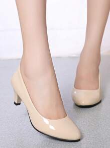 经典优雅裸色高跟一脚蹬女鞋，适合办公室工作穿着，尺码偏小一码 - 米色 - 查看 1