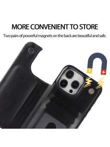 苹果奢华皮革手机壳适用于 iPhone 11 12 Mini 13Pro 14 15 Pro Xs Max 7 8Plus 卡夹支架防震 - 黑色 - 查看 8