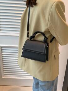 Sản phẩm Al 1 Túi vuông nhỏ đi làm bằng da PU cao cấp thiết kế theo phong cách Pháp màu trơn dành cho nữ 2023 Túi đeo chéo đa năng mới dành cho nữ - màu đen - Xem 3