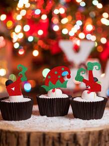 12入組聖誕精靈杯子蛋糕裝飾,配有閃亮聖誕帽和小精靈腿,適用於冬季節慶生日派對裝飾 - 彩色 - 查看 3