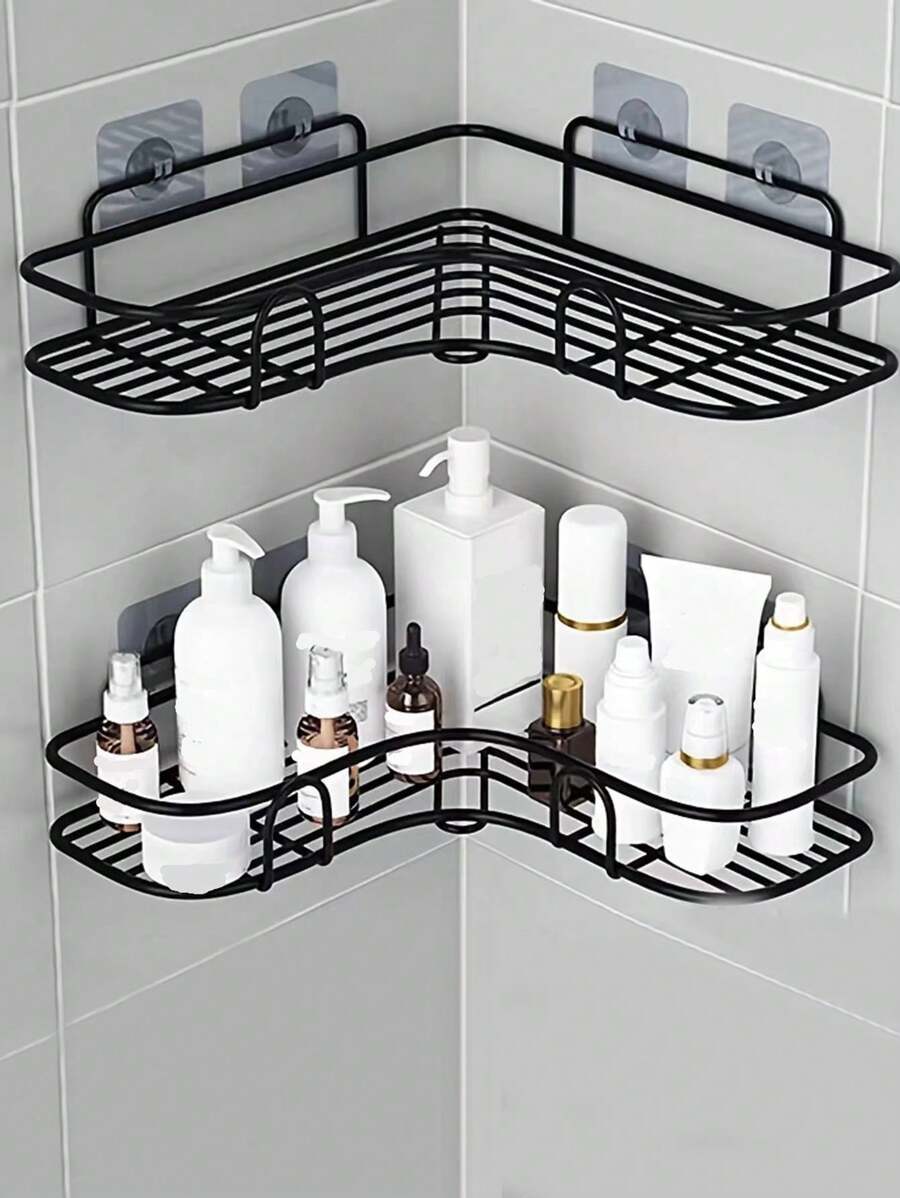 1pc Bathroom Shelf, Shower Caddy Rack, Bathroom Kitchen No-Drill Triangle Storage Rack, Shower Shelf, Shampoo Storage Rack Holder, Bathroom Accessories Bathroom Accessories Bathroom Tools Bathroom Accessories - Black - View 1
