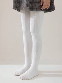 1pc Girls, Babies, Children Vertical Stripe Tights, White Solid Color Footed Stockings, Striped Leggings, Cute Princess Style Footless Tights, Spring Full Length Pants, 4-Season Dance Socks, Suitable For Daily Jumpsuit, Versatile Dance Pants, Outdoor Leggings, Back To School, Students, New Semester