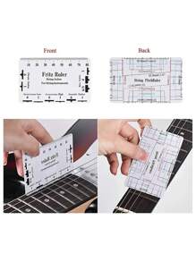1set Stainless Steel Guitar Measuring Ruler, Slot Saw Ruler, Neck Notch Ruler, Leveling Ruler 2 In 1, Guitar Repair Accessory String Spacing Ruler, Suitable For Gibson 24.75 And Fender 25.5 Electric Guitars! - Silver - View 5
