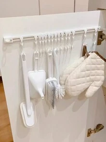 1 件排挂钩、壁挂式挂杆式锅碗瓢盆架、炊具套装和储物收纳、10 个挂钩挂杆、黑色锅碗瓢盆收纳、免打孔厨房架、家庭厨房用品 - 白色 - 查看 6