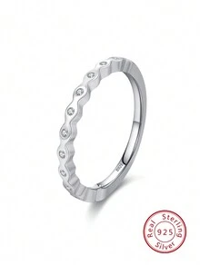 1pc Genuine 925 Sterling Silver Exquisite Simple Geometric Design Stackable Finger Ring For Women Classic Wedding Statement Jewelry - Silver - View 2