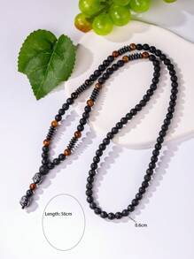 1pc Handmade Volcanic Stone Buddha Bead Pendant Necklace For Men, Tiger's Eye & Hematite Decorated Simple Style - Multicolor - View 3