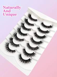 Asiteo 7 Pairs Russian Strip Lashes Natural Looking Soft & Fluffy Mink Lashes 3D False Eyelashes Russian Volume Eyelashes Fake Eyelashes Dramatic Messy Mink Lashes Wispy Long Foxy Eye Lifting Look Eyelash Extension Kit Full Eyelash Strip To Lengthen And Volumize The Outer Corner Of Your Eye Beauty Makeup - Black - View 2