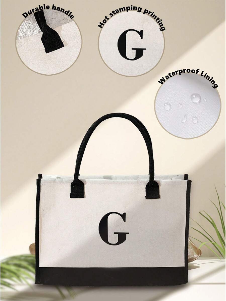 字母圖形單肩手提包大容量書包適合畢業生、青少年女孩、新生、大二、初中和高中大學生、大學和高中，非常適合戶外、旅行和返校防水尼龍斜挎包，休閒字母貼佈裝飾單肩包女士時尚拉鍊錢包 - 黑與白 - 查看 1