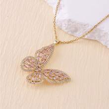 1 件蝴蝶水钻吊坠轻奢潮流镀铜 14k 金项链，适合女性生日礼物或日常佩戴
