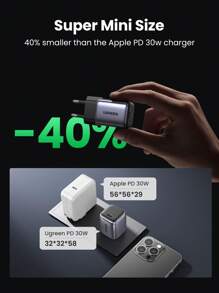 UGREEN 30W GaN Charger HP Charger Fast Charging Compatible With IPhone 16 15 Pro Max Compatible With Samsung 25W High Output Power - Black - View 7